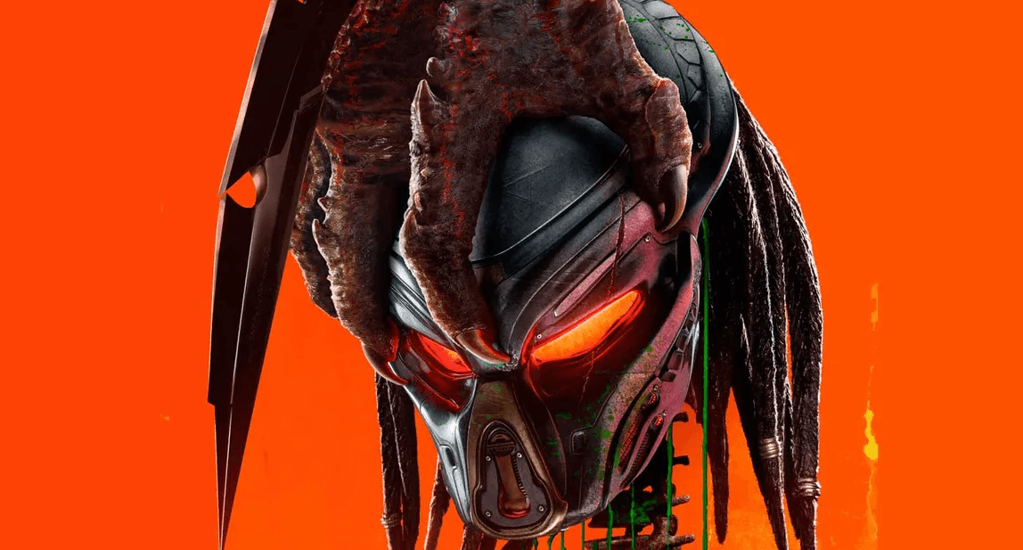 Cartelde Predator, con la mano del alienígena sosteniendo el famoso casco descabezado...
